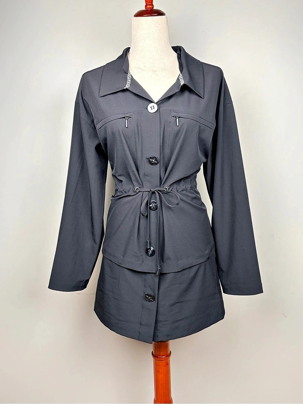 Soft Surroundings Women M Black Convertible Utility Jacket Zip Off Hem Drawstrin